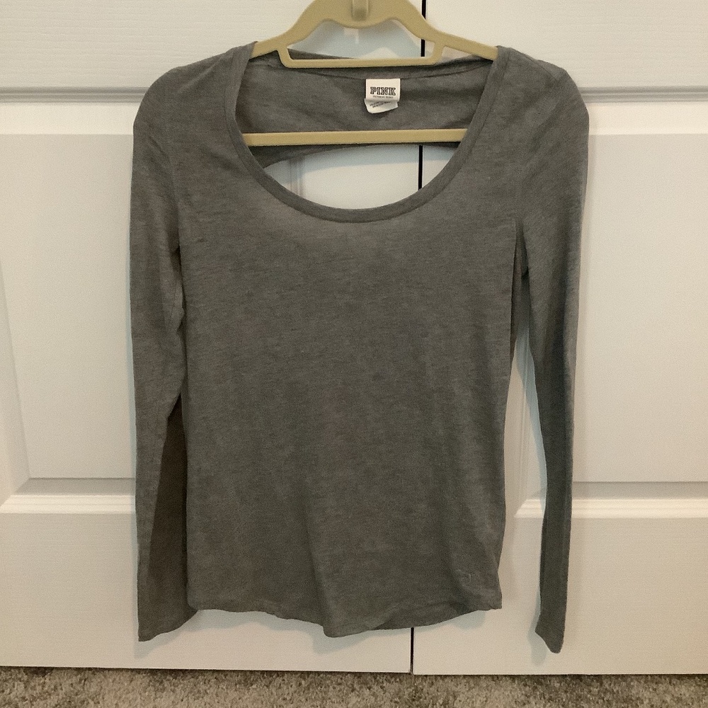 PINK long sleeve with back cut of shirt grey